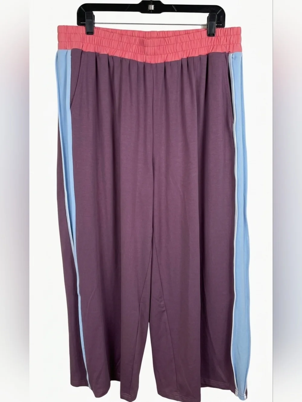 2 Piece 2X Retro Inspired Wide Leg Lounge Set Purple Pink Blue Athleisure